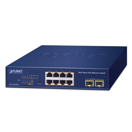 8-Port 10/100/1000T 802.3at PoE + 2-Port 1000X SFP Web Smart Ethernet Switch GS-2210-8P2S Switch