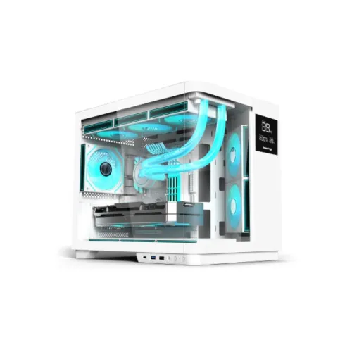 Value-Top Micro ATX Gaming Casing with BTF Motherboard Support and 6x Infinite Mirror ARGB Fans and USB Ports and HD Audio PC