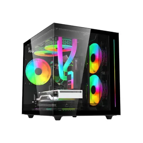 Value-Top Micro ATX Mini Tower Gaming Casing with 3xPre Installed ARGB Fan, 10-Port Control Board, 1 x USB 3.0, 1 x USB 2.0 & 1 x Type-C