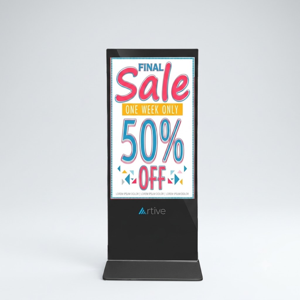 Artive Vertical Digital Signage Display Kiosk 4K UHD Android 11 43 Inch Display