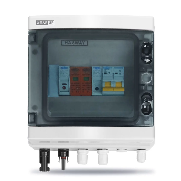 GearUP 8-Way DC PV Combiner Box with MCB, Fuse & SPD