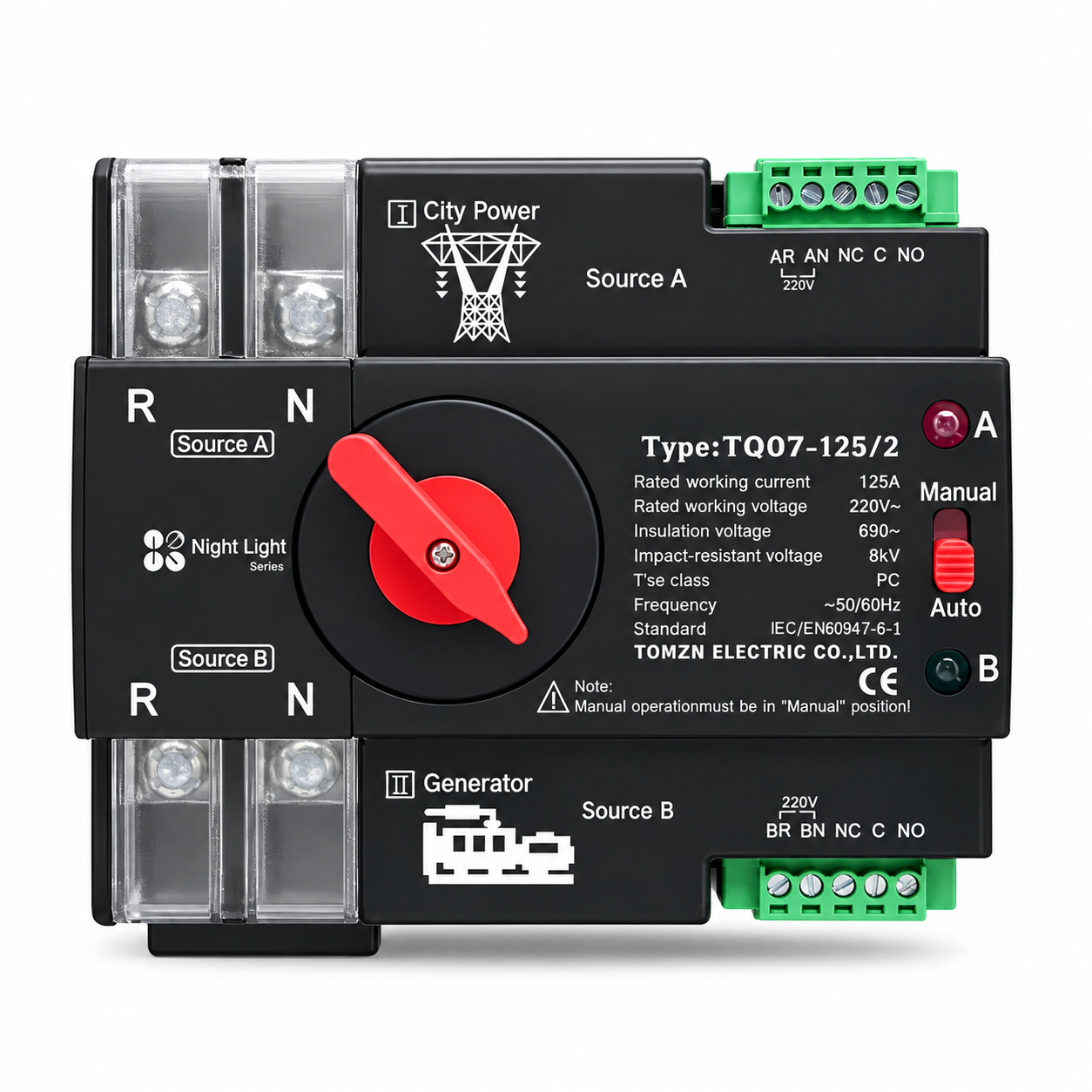 TOMZN 2P TOQ7 Dual Power Automatic Transfer Switch (ATS)- 230V 125A
