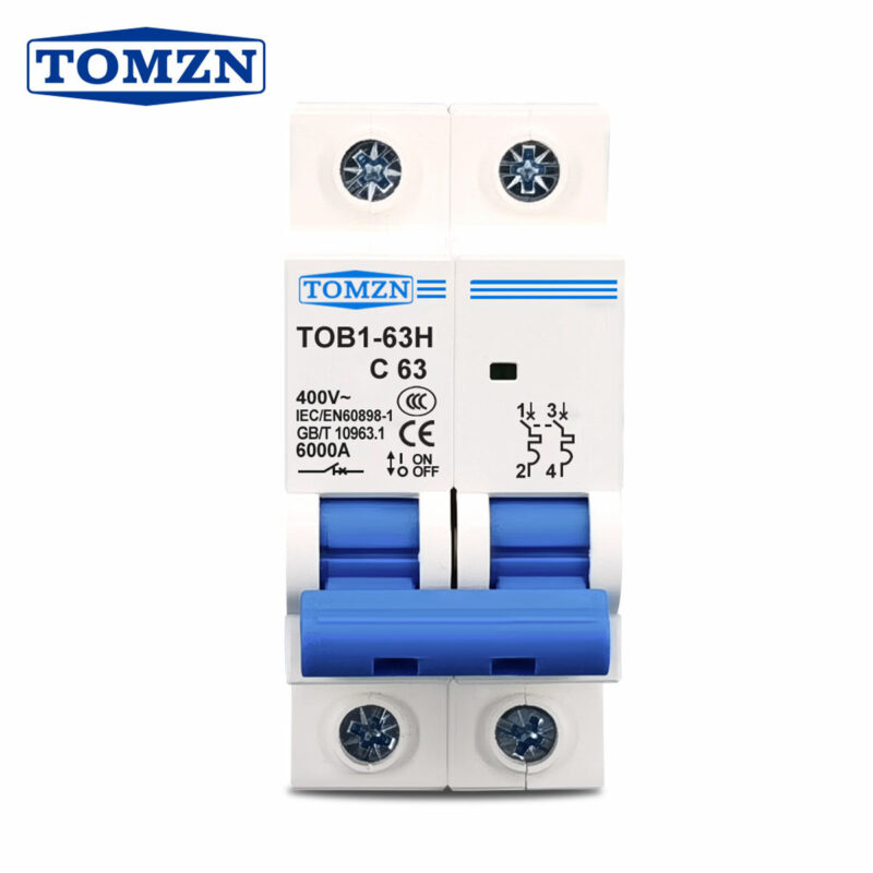 TOMZN TOB1-63H 2P AC MCB Miniature Circuit Breaker 6A-63A Overload & Short Circuit Protection