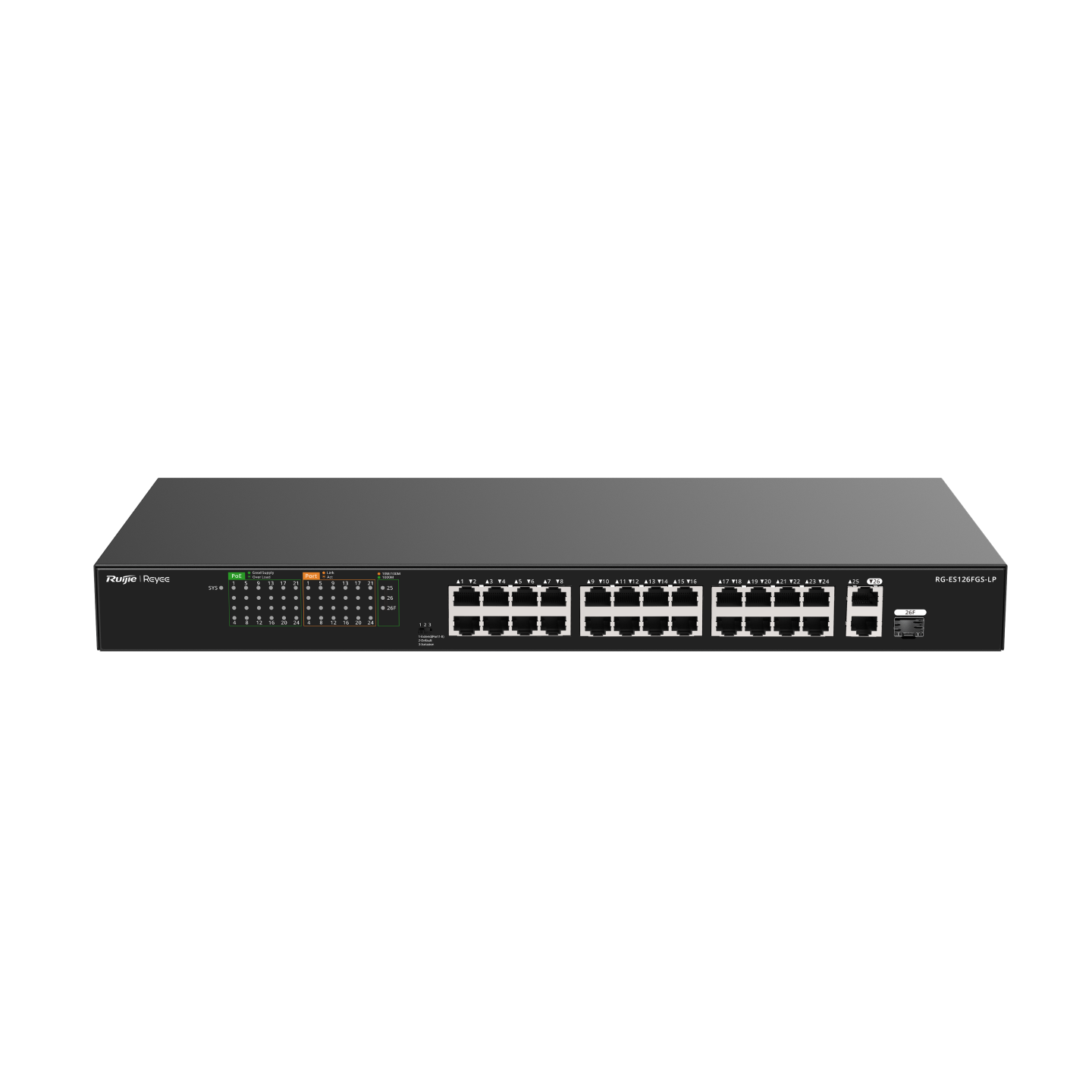 Ruijie RG-ES126FGS-LP, 24-Port 10/100 Mbps with 2-Port Gigabit Unmanaged PoE Switch - Image 4