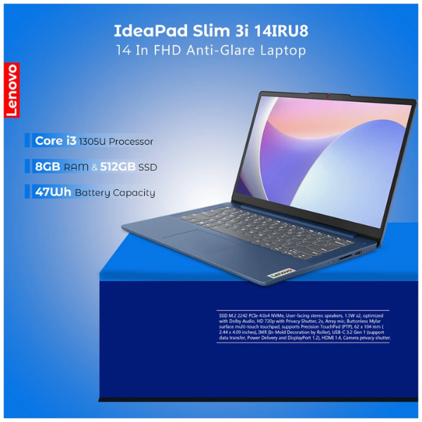Lenovo IdeaPad Slim 3 14IRU8 Intel Core i3-1305U 8GB RAM 512GB SSD 14 Inch FHD Display Laptop - Image 5