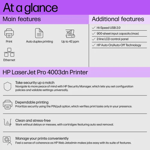 HP LaserJet Pro 4003dn Single Function Mono Laser Printer - Image 2