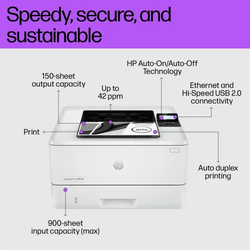 HP LaserJet Pro 4003dn Single Function Mono Laser Printer - Image 3