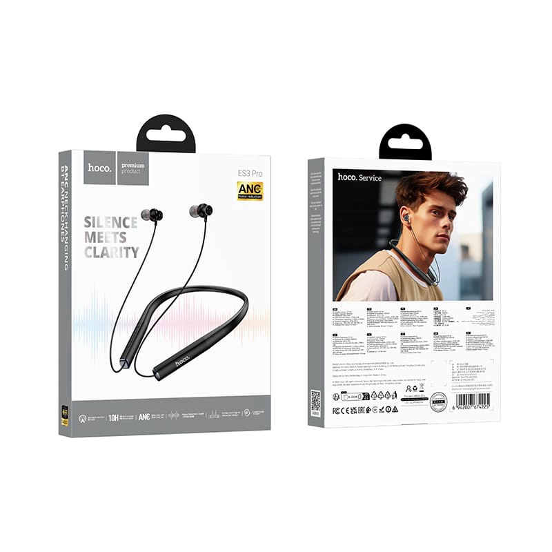 Hoco ES3 Pro ANC Bluetooth 6.0 Neckband Earphones – 80Hr Battery & Low-Latency Audio - Image 6