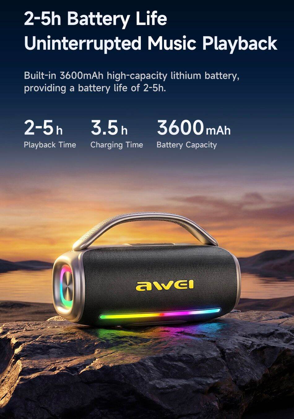 Awei Y887 Pro 40W Portable Bluetooth Outdoor Speaker with RGB Light - Image 2