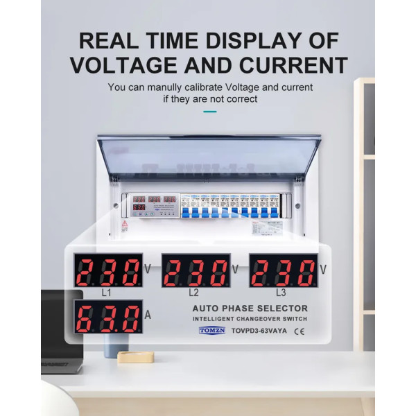 100A TOMZN 3 Phase Auto Phase Selector With Protection and Monitor (TOVPD3-63VAYA)(Pre Order) - Image 3