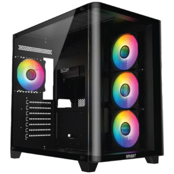 SMART A400B CURVED TEMPERED GLASS MID TOWER ATX BLACK CASE WITH 4 ARGB FAN - Image 2